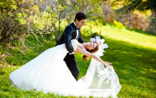 Bride groom posing grass together - a bride and groom free wallpaper