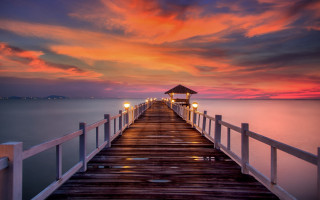 Pier gazebo sunset water clouds - a pier free wallpaper