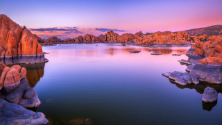 Lake rocks boats dusk mystical - albert namatjira free wallpaper