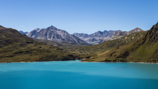 Blue lake mountains grass valley - mountain and grass free wallpaper for desktop