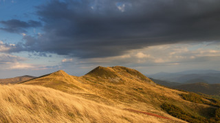 Grassy hill mountains cloudy sky - a few hill free wallpaper