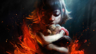 Woman holding teddy fire smoke - a fire and smoke background free wallpaper