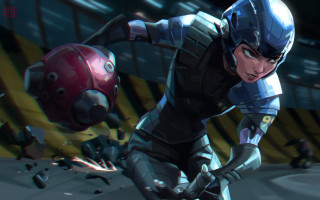 Futuristic cartoon character red ball - a futuristic setting free wallpaper for desktop