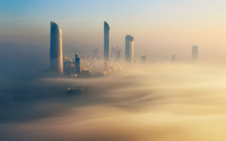 City fog skyscrapers clouds matte 2 - volumetric fog free wallpaper for desktop