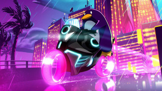Cartoon car city night neon - synthwave style free wallpaper for desktop
