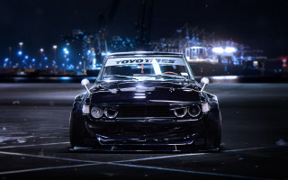 Black car night city lights - a parking lot free wallpaper