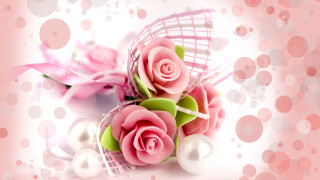 Pink rose bouquet pearls bow - araceli gilbert free wallpaper