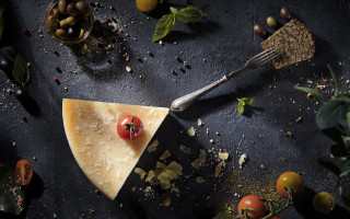 Cheese tomato fork food stilllife - other food free wallpaper