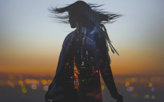 Woman blowing hair city sunset - the sun setting free wallpaper for desktop