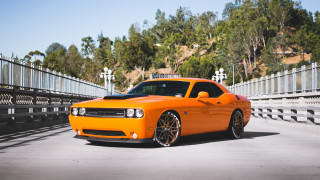 Orange car bridge forest 3D - a.d.m. cooper free wallpaper for desktop