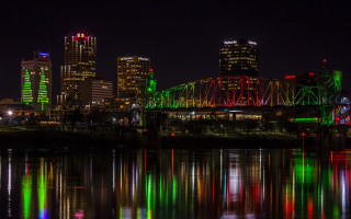 Tokyo cityscape bridge night lights - the water and a bridge in the foreground free wallpaper