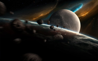 Small planets space aurora moon - a distant star in the distance free wallpaper for desktop