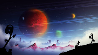 Man hill red planet aurora - top of it free wallpaper for desktop