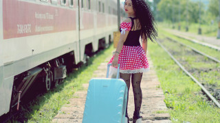 Woman suitcase train track kitsch - a suitcase free wallpaper for desktop