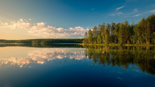 Lake boat trees clouds sunset - lake free wallpaper