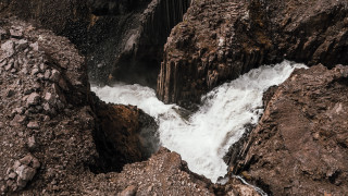 Waterfall rocky cliff forest matte - two large rock free wallpaper