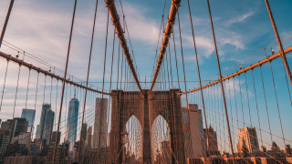 Brooklyn bridge cityscape sunset fence - symmetric free wallpaper