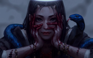 Bloodied woman snake hood magic - above her head free wallpaper for desktop