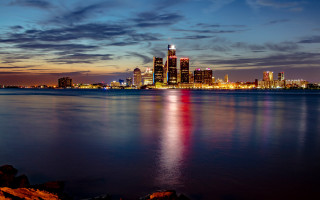 City skyline night water reflection 9 - free city wallpaper