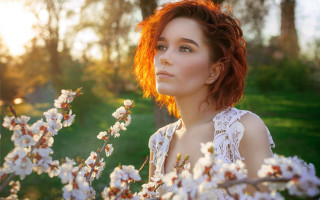 Elina karimova red hair flower - her face and shoulders free wallpaper
