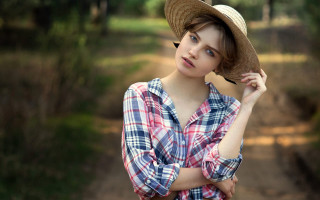 Woman plaid shirt hat woods - her hat free wallpaper