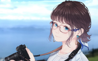 Girl glasses camera water sky - glasses holding free wallpaper