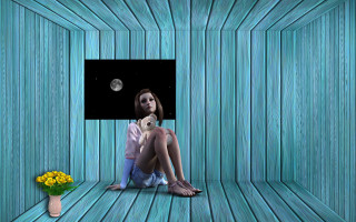 Woman sitting flowers night tattoo - a wooden floor next free wallpaper