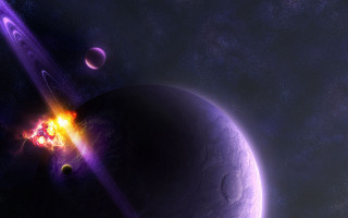 Purple planet yellow star red - space free wallpaper for desktop