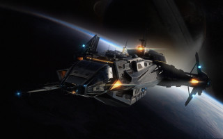 Spacecraft over planet bright lights - the air over a planet free wallpaper