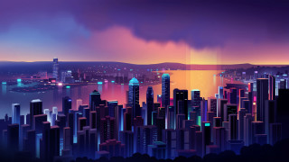 Cityscape water night skyline mountains - alena aenami free wallpaper