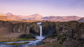 Waterfall canyon mountains river forest - the background and a river free wallpaper
