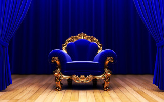 Blue chair blue curtain gold - a gold frame free wallpaper