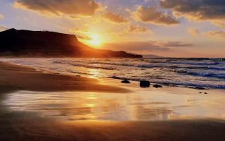 Sunset ocean waves beach surfboard 3 - exekia free wallpaper for desktop