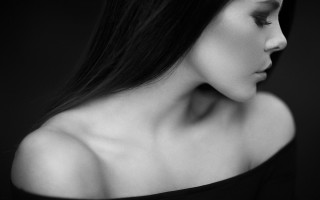 Woman longhair blackshirt closedeyes profile - her shoulder free wallpaper