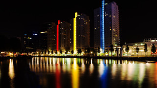 City river night lights skyscrapers - fauvism free wallpaper