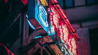 Neon clock building cyberpunk diao - cyberpunk art free wallpaper