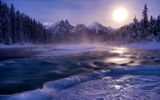 River mountain forest moonlight snow - moonlight free wallpaper for desktop