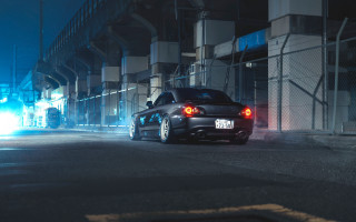 Car parked night lights blue - the side of a road free wallpaper for desktop