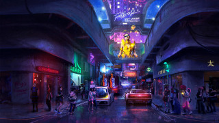 Cyberpunk group street neon car - cyberpunk city free wallpaper