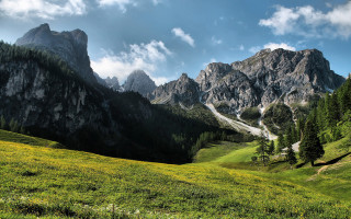 Grassy field mountain clouds road - grassy free wallpaper for desktop