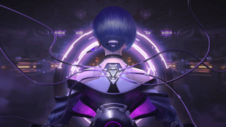 Futuristic woman purple hair cyberpunk - a futuristic woman free wallpaper