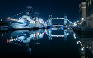 Harbor ship night lights cityscape - donald sherwood free wallpaper