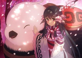 Girl bear snow kimono flower - magical realism free wallpaper