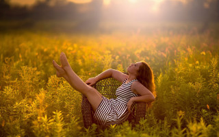 Woman basket flower field autumn - claire dalby free wallpaper for desktop