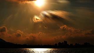 Sunset city clouds bright sunbeam - arthur pan free wallpaper