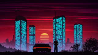 City night neon cyberpunk man - a car in a city free wallpaper