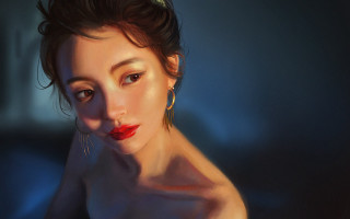 Woman red lipstick tiara serious - art station free wallpaper