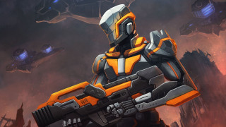 Futuristic man robot city space - a futuristic city in the background free wallpaper