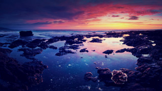 Sunset rocky beach mystical colors - a sunset over a rocky beach free wallpaper