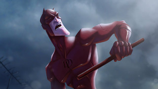 Cartoon character holding stick sky - his hand and a sky background free wallpaper